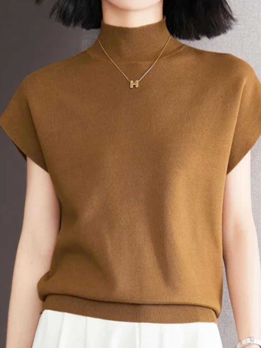 Camel Cap sleeve sweater